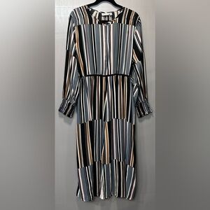Masai Neve Multicolor Stripe Long Sleeve Tie Waist Maxi Dress Size XL NWT